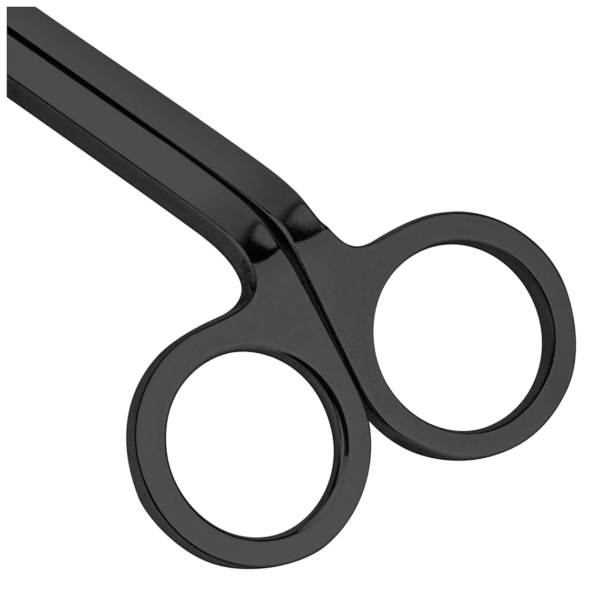 Ergonomic black metal candle tool handles with circular grip for precise wick trimming control