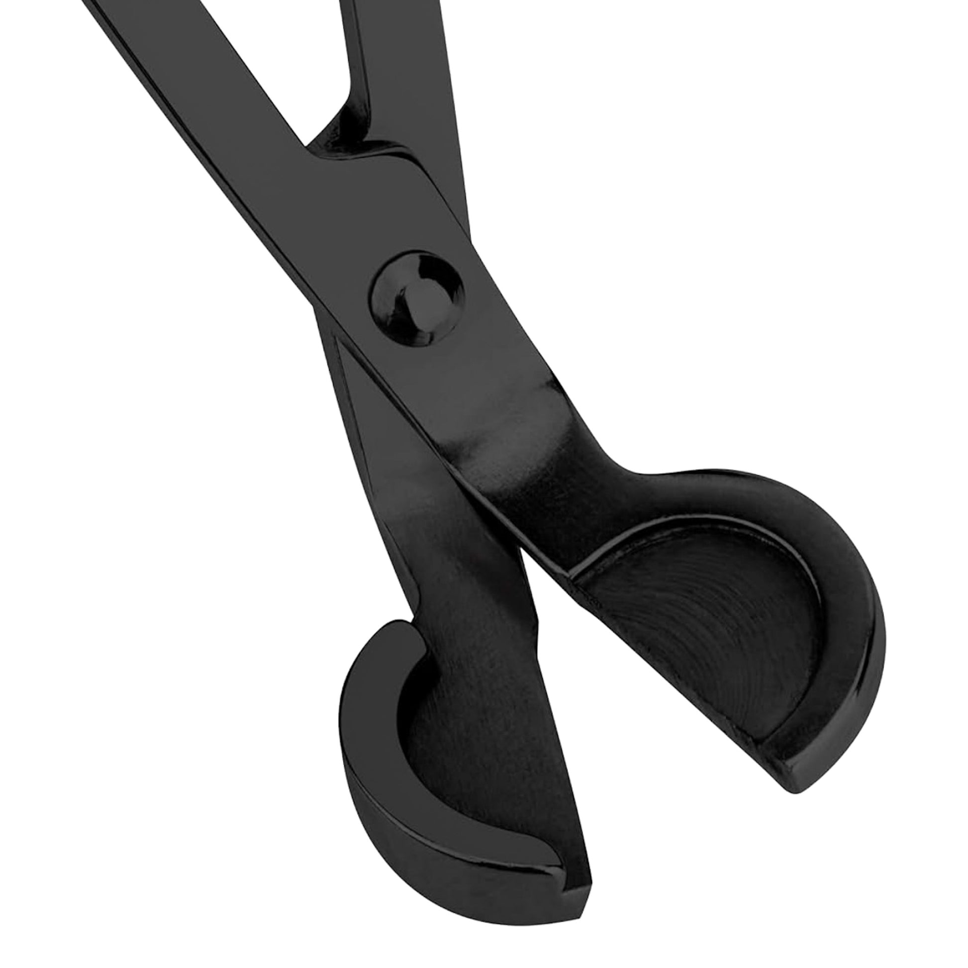 Black candle wick cutter with curved blades for clean trimming and soot-free candle maintenance