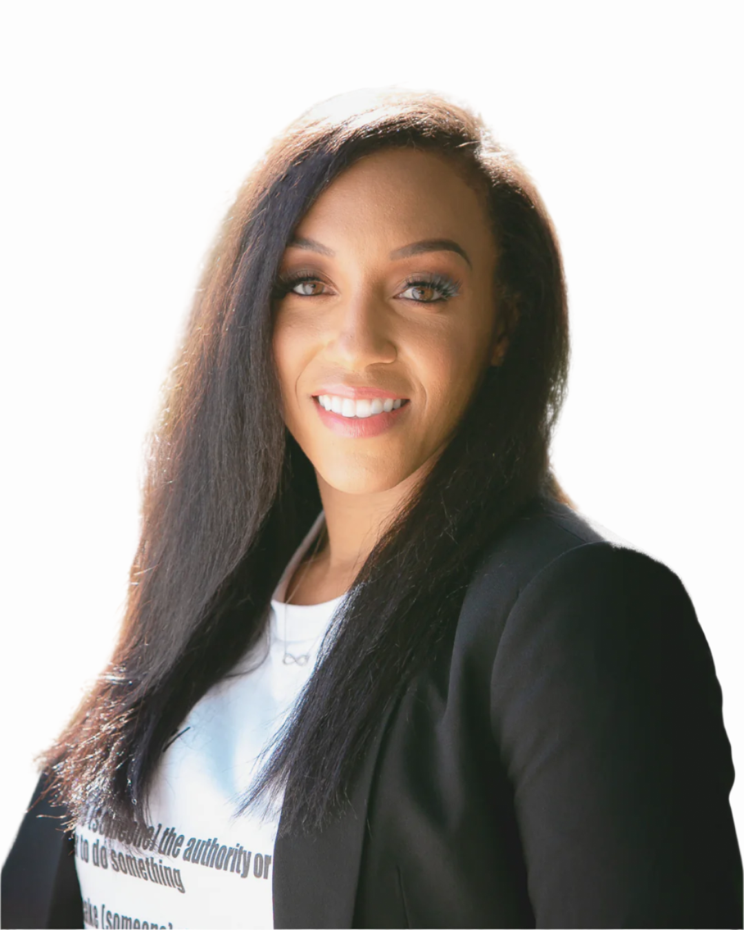 Physical Therapist Dr. Trivia Coley in a black blazer and white shirt on a white background